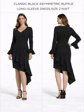 SHANI BLACK ASYMMETRIC RUFFLE DRESS 2 NWT
